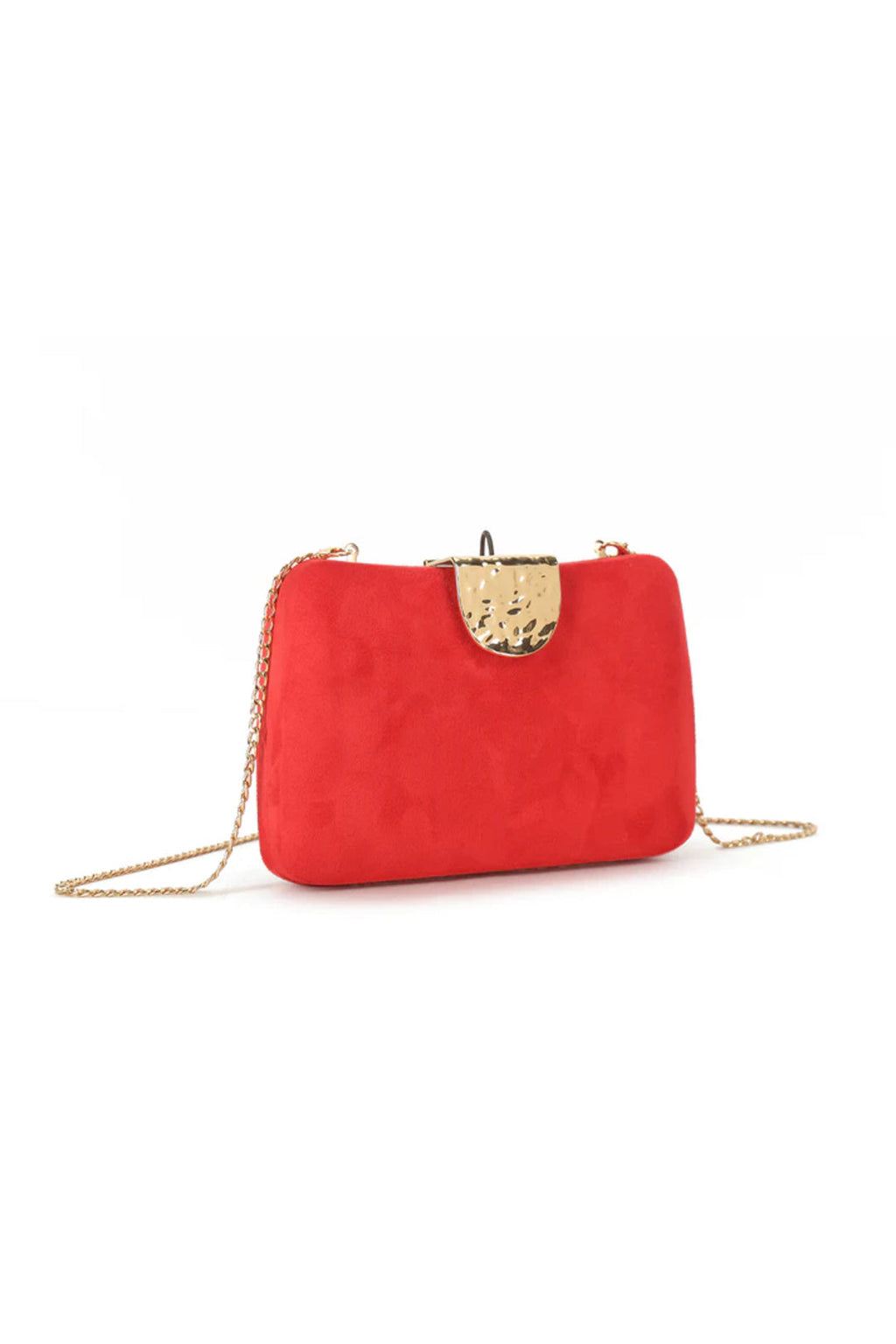Red Suedette Clutch Bag with Detachable Chain-1