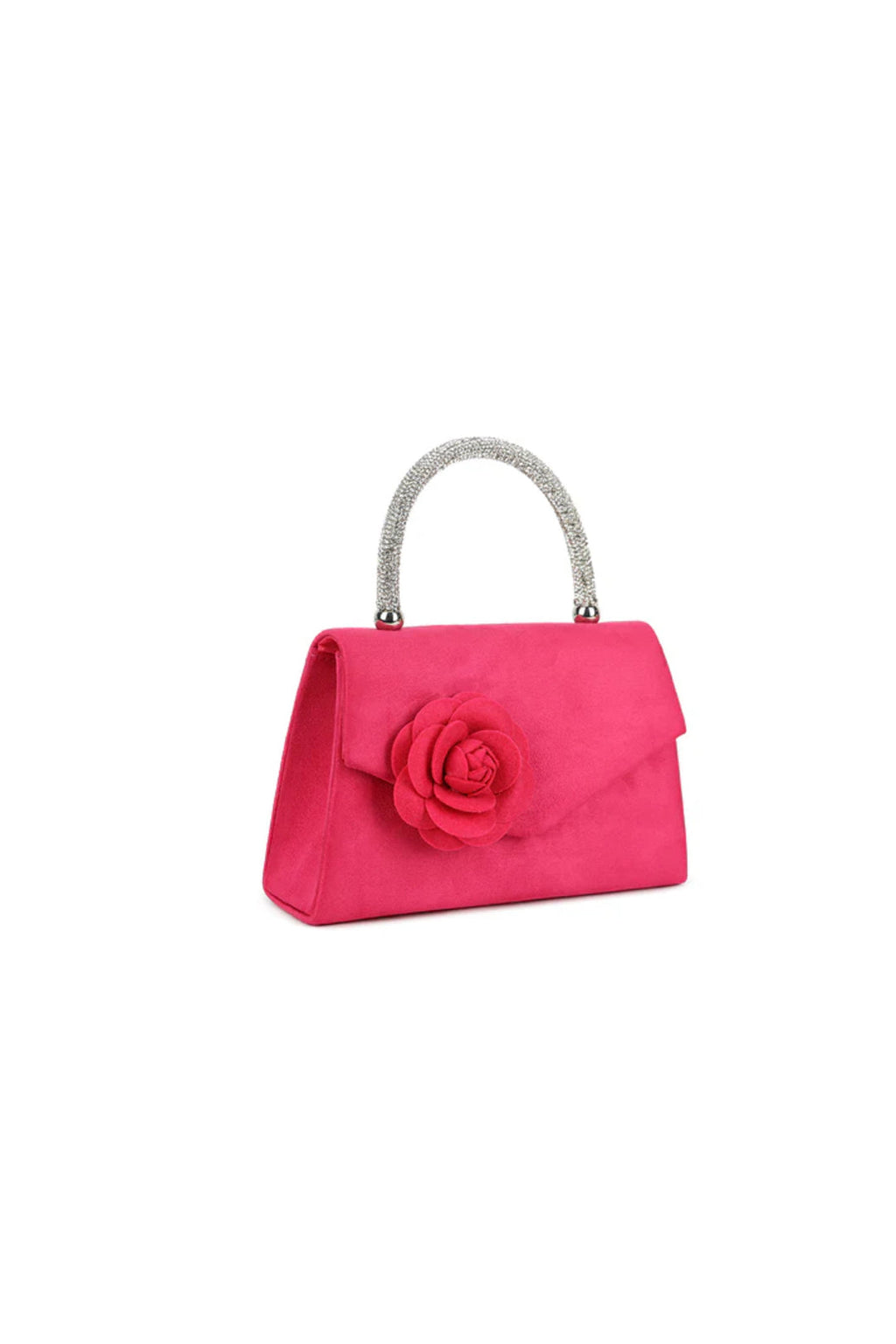 Fuchsia Suedette Flower Embellished Evening Bag-1