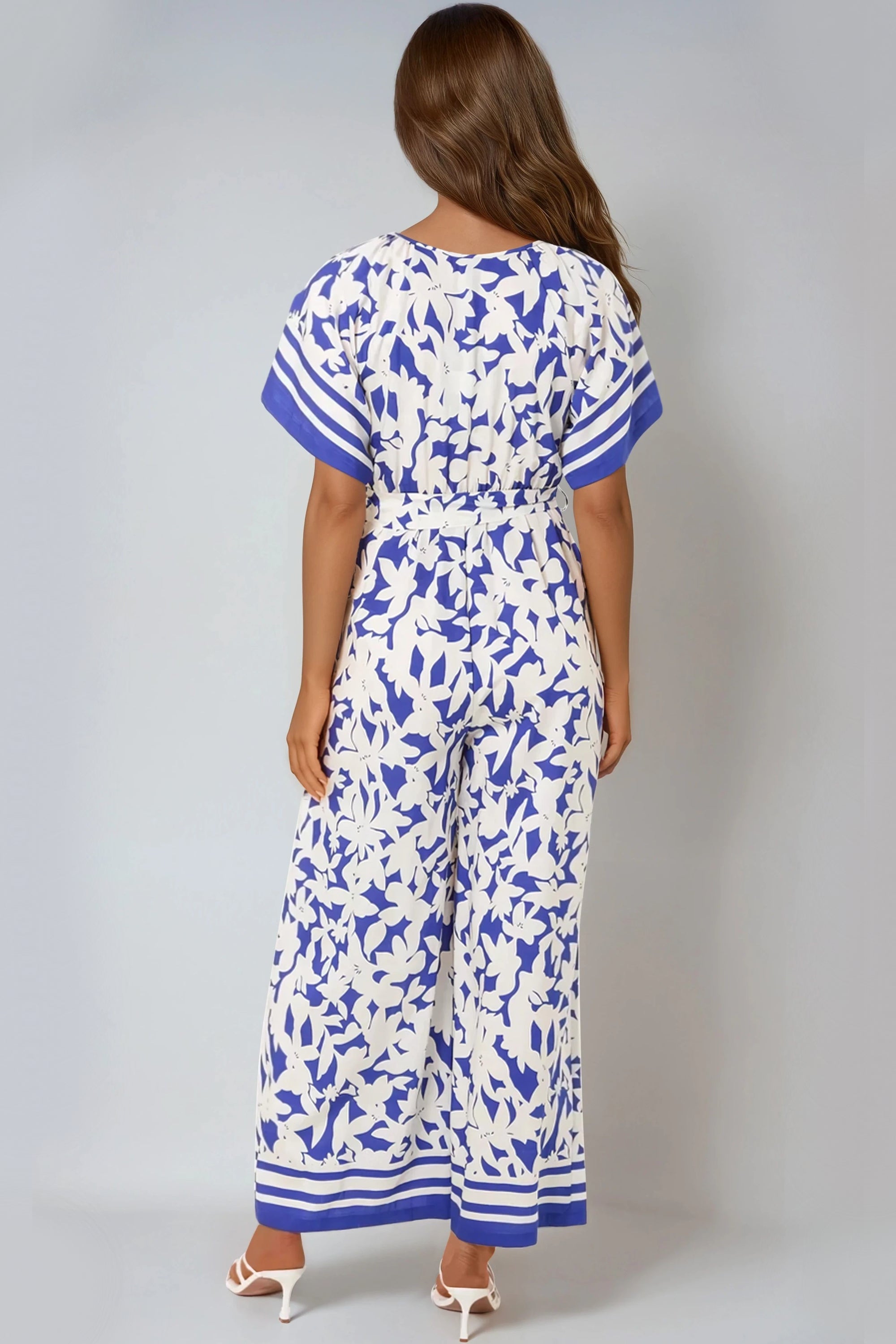Blue Floral Wide-Leg Wrap Jumpsuit-3