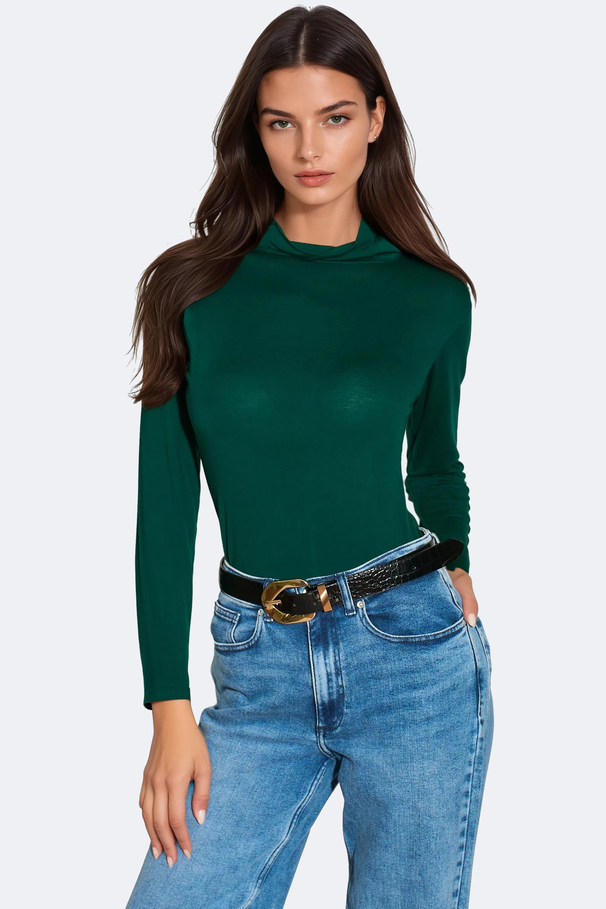 Green Turtleneck Long Sleeve Top-1