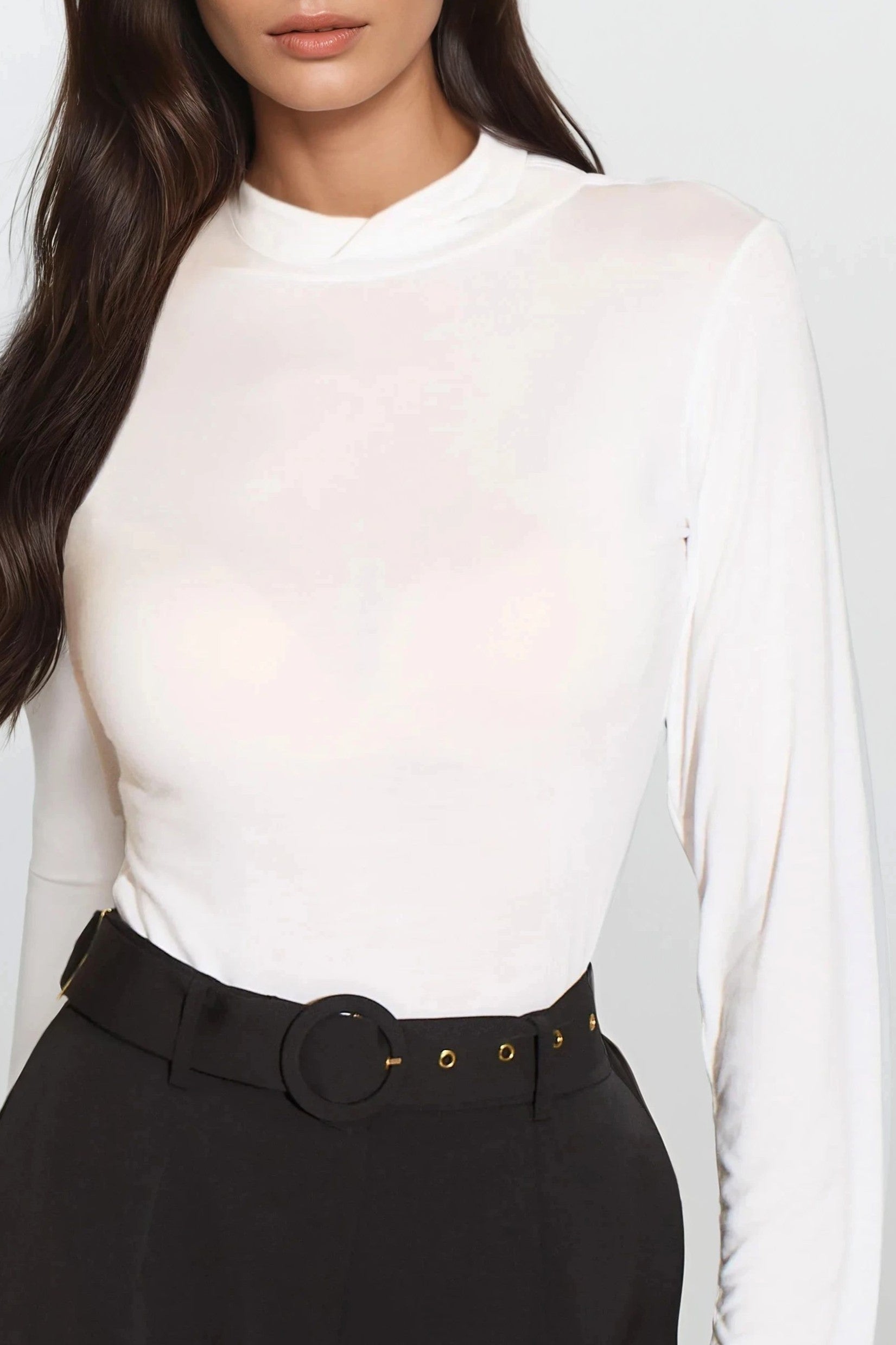 White Turtleneck Long Sleeve Top-2