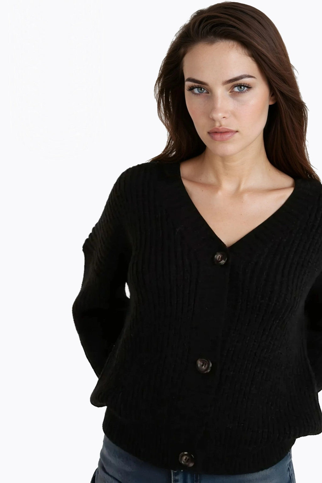 Black V-Neck Knit Cardigan-1