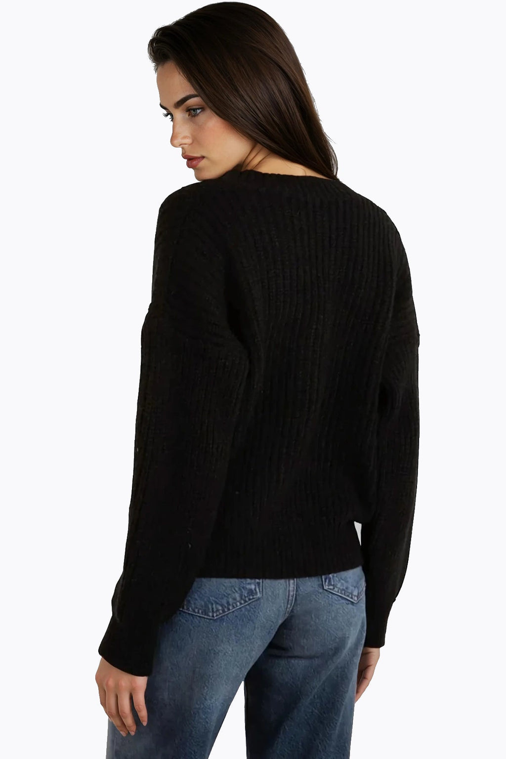Black V-Neck Knit Cardigan-2