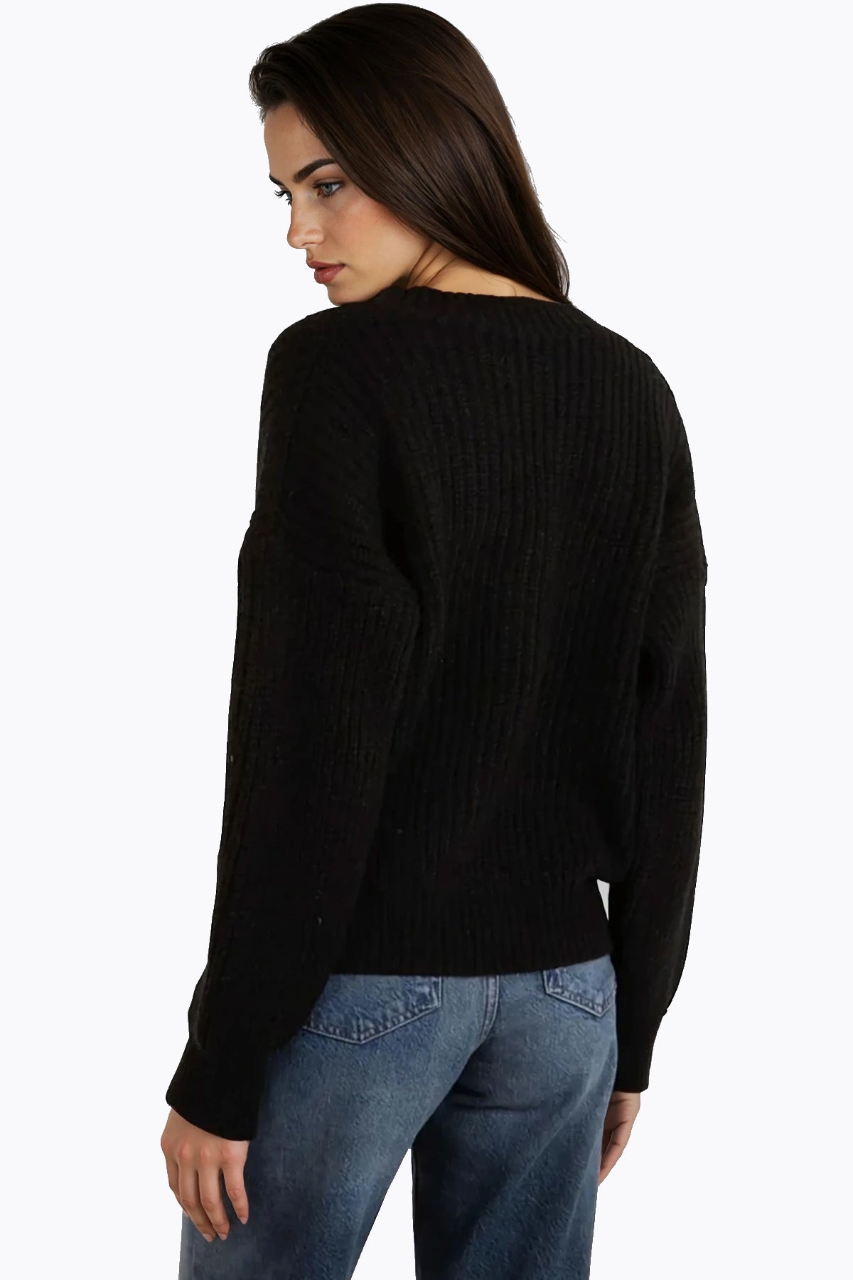 Black V-Neck Knit Cardigan-2