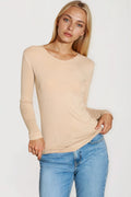 Beige V Neck Long Sleeve Top-0