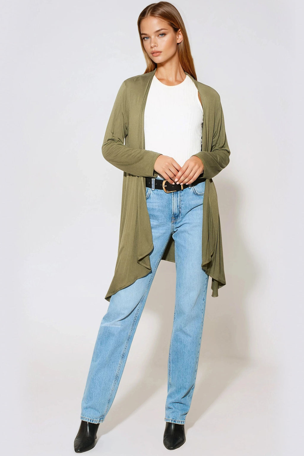 Khaki Waterfall Cardigan-0