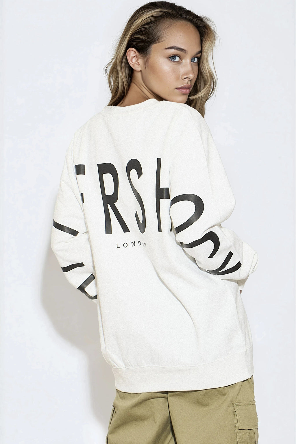 White Aftershock Logo Crewneck Oversized Sweatshirt-2