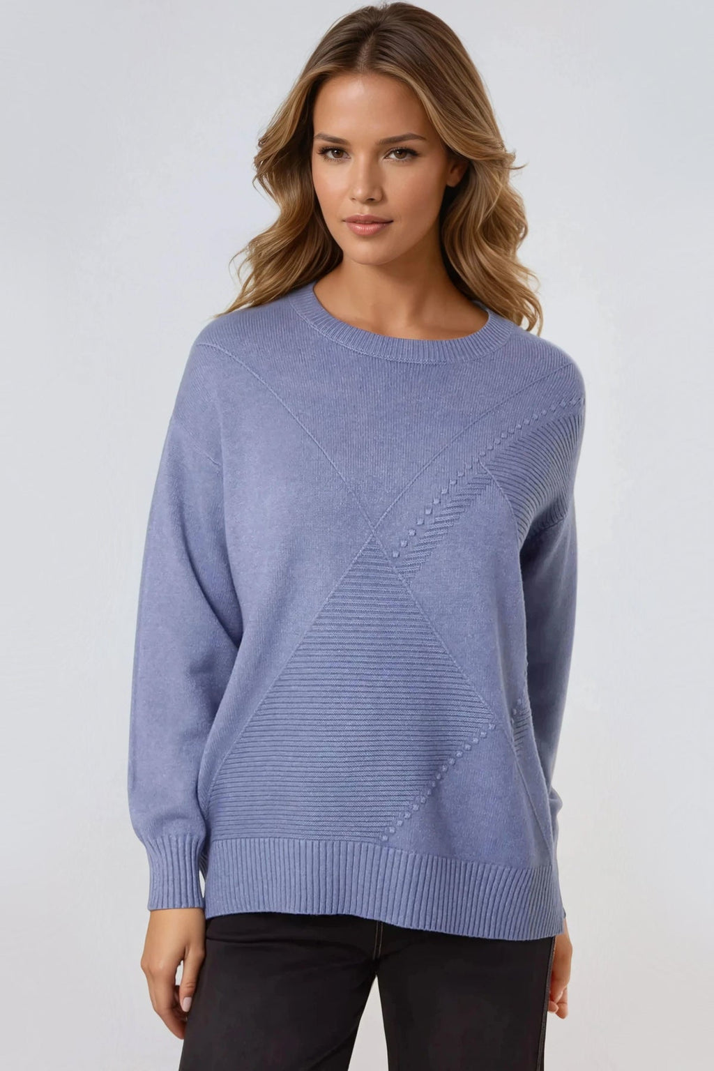 Denim Blue Geometric Knitted Jumper-0