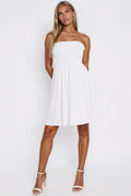 White Shirred Bandeau Mini Dress-0