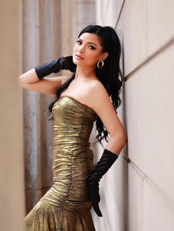 Gold Bandeau Ruched Midi Dress-4