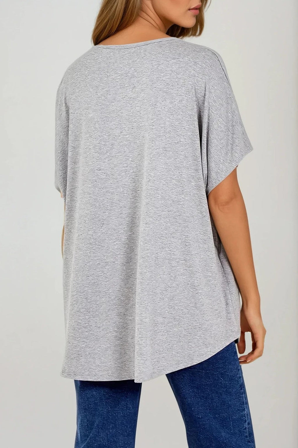 Light Grey Oversized V Neck T Shirt-1