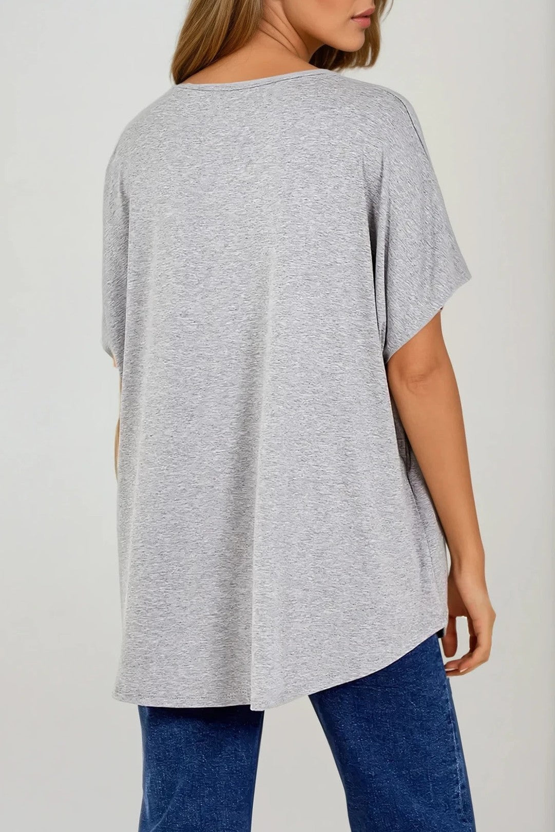 Light Grey Oversized V Neck T Shirt-1