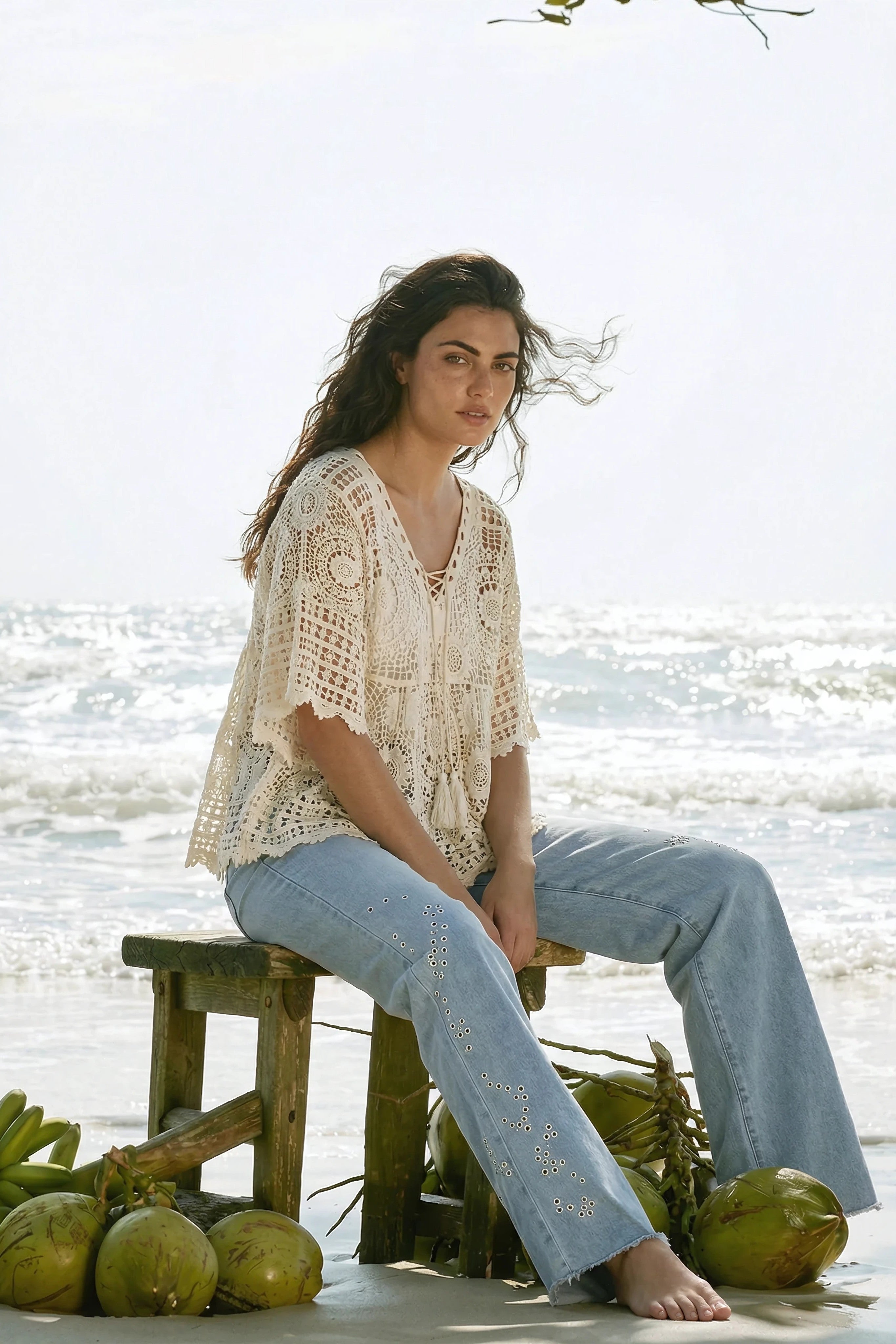 Light Blue Eyelet Embroidered Jeans-0