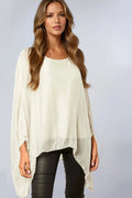 Beige Silk Batwing Sleeve Blouse-0
