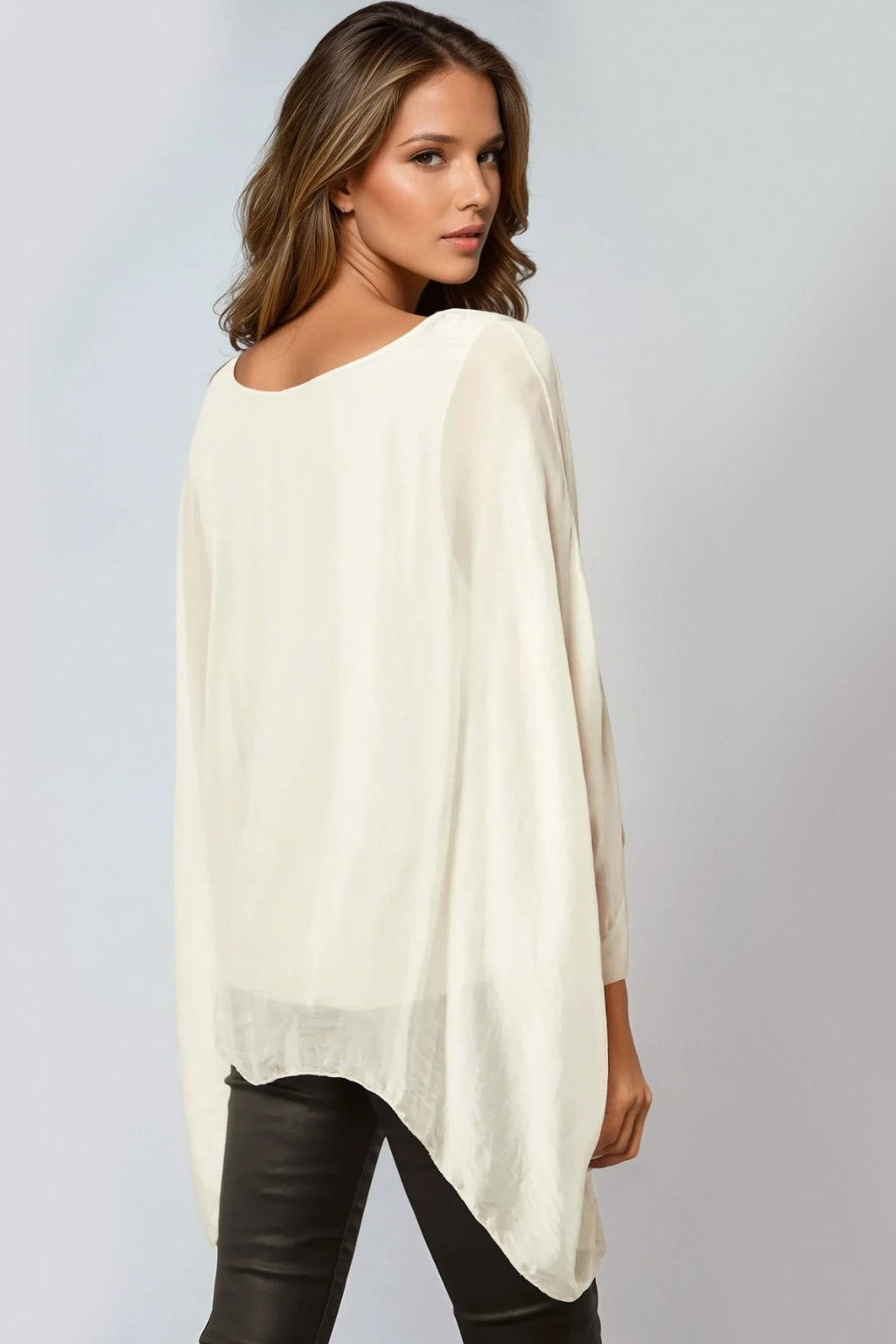 Beige Silk Batwing Sleeve Blouse-1