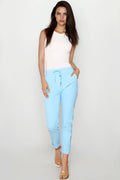 Light Blue Stretch Drawstring Trousers-0