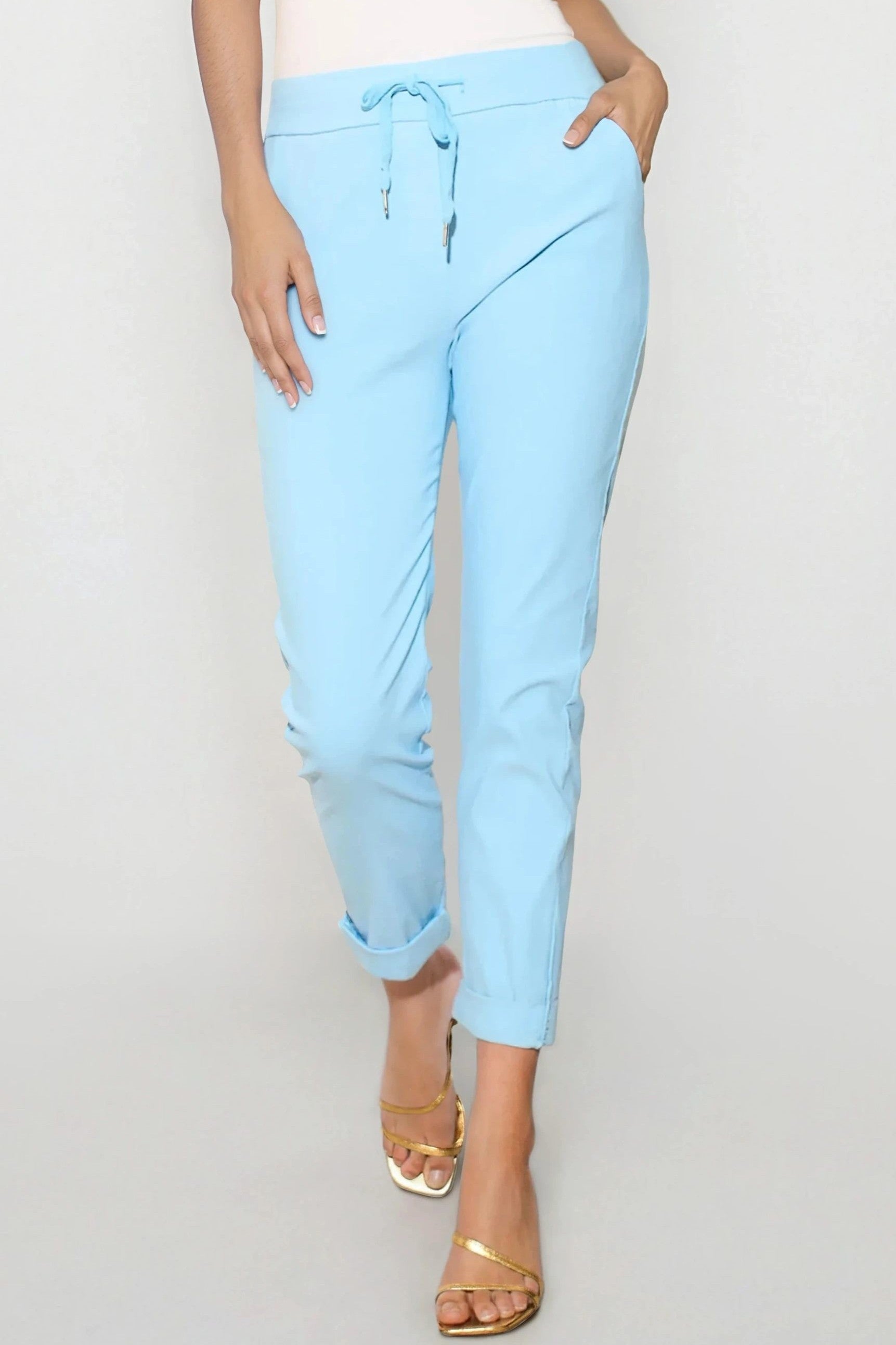 Light Blue Stretch Drawstring Trousers-1