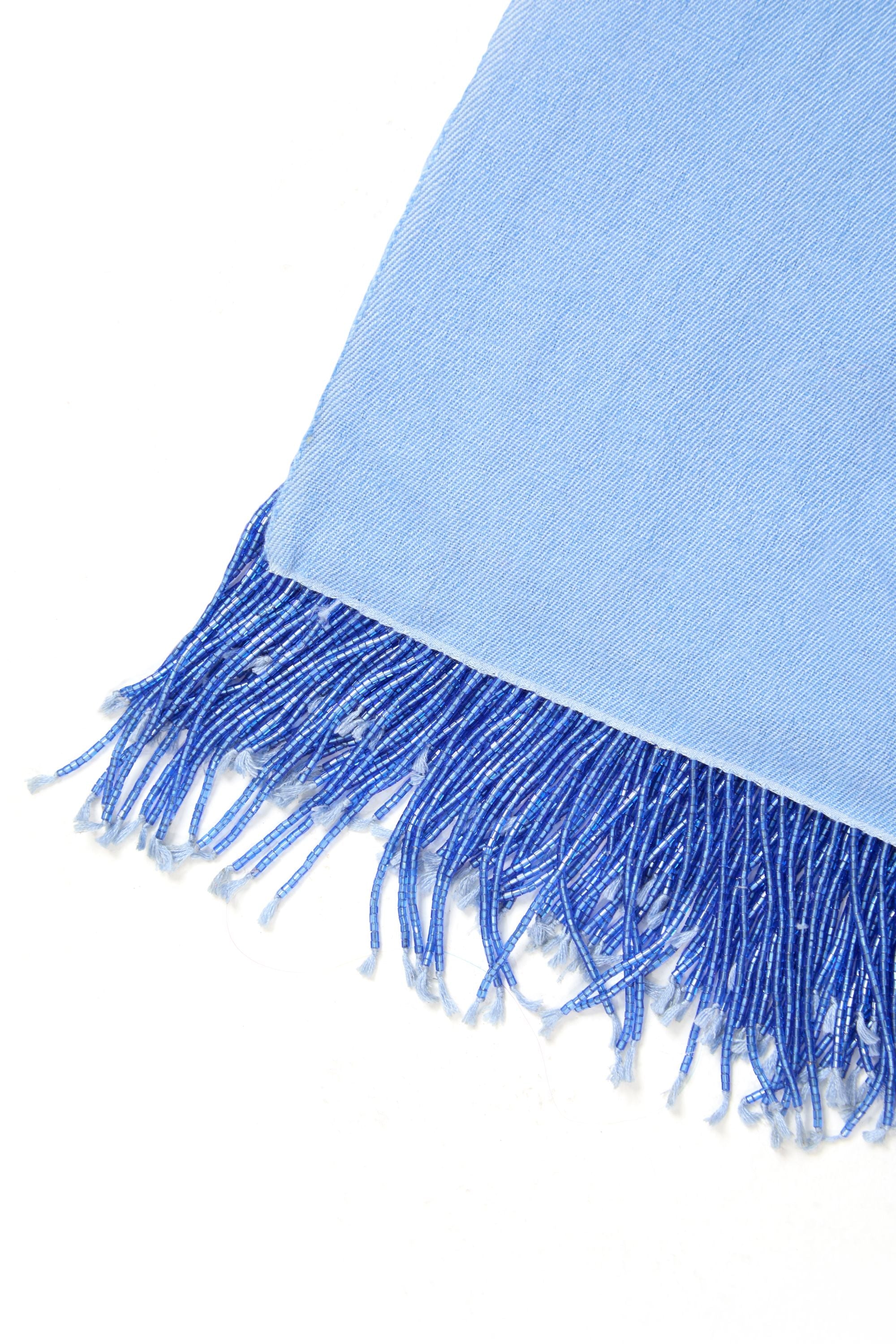 Blue Pashmina Shawl with Beaded Tassels-2