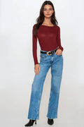Burgundy Round Neck Long Sleeve Top-0
