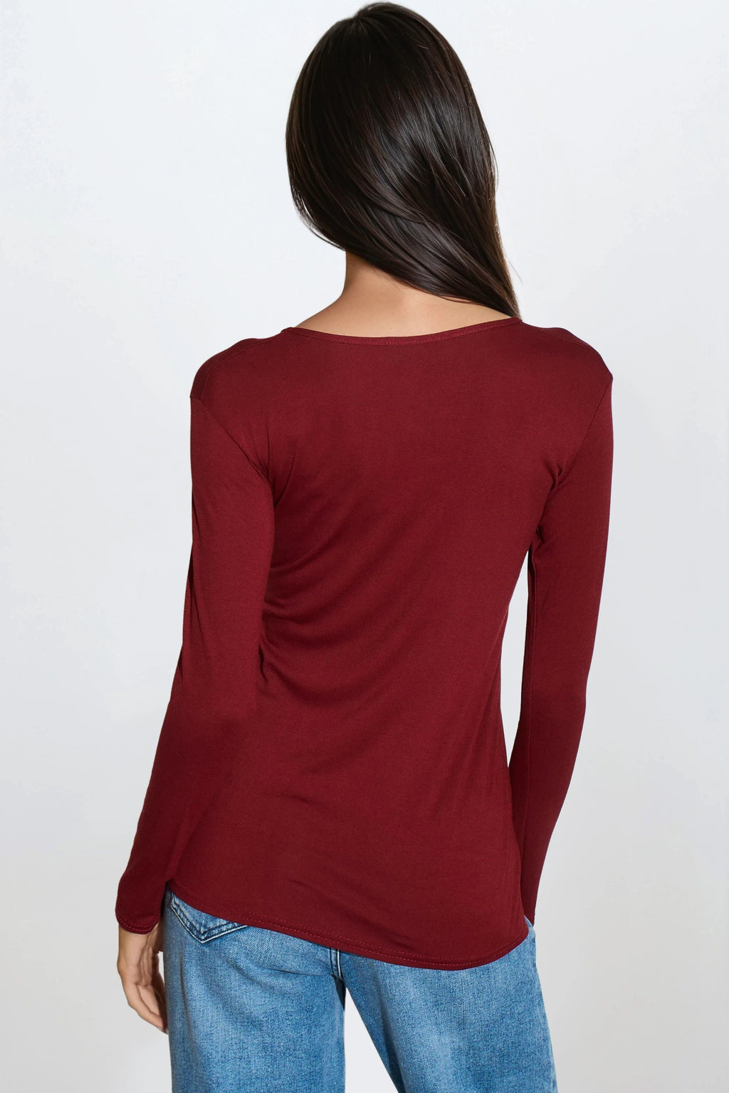 Burgundy Round Neck Long Sleeve Top-4