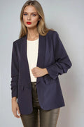 Navy Blazer with Ruched Sleeves-0