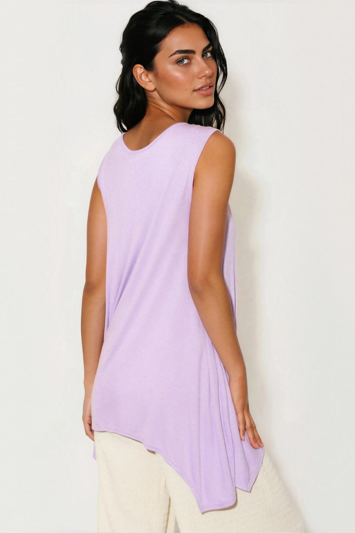Lilac Sleeveless Top With Asymmetric Hem-3