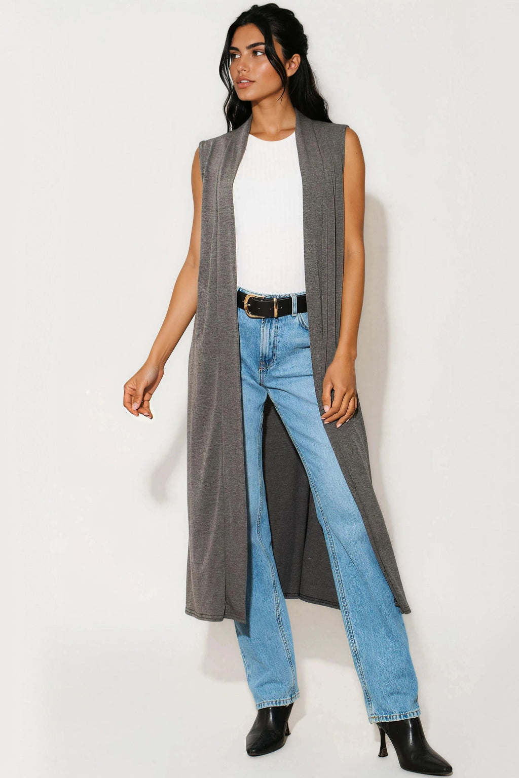 Charcoal Sleeveless Longline Maxi Cardigan-0