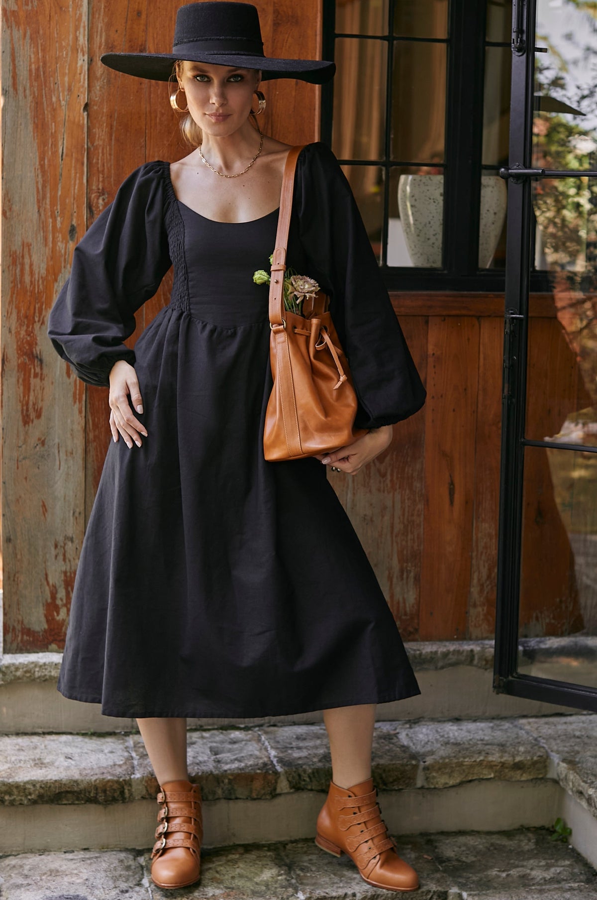 Alila Smocked Linen Midi Dress-0