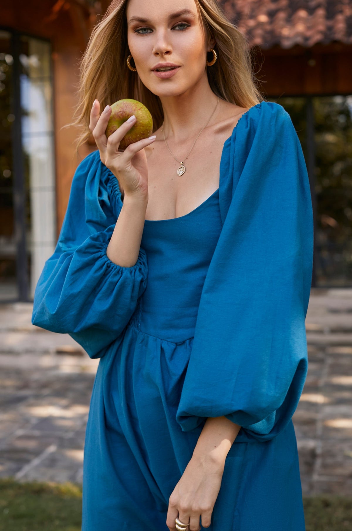 Alila Smocked Linen Midi Dress-3