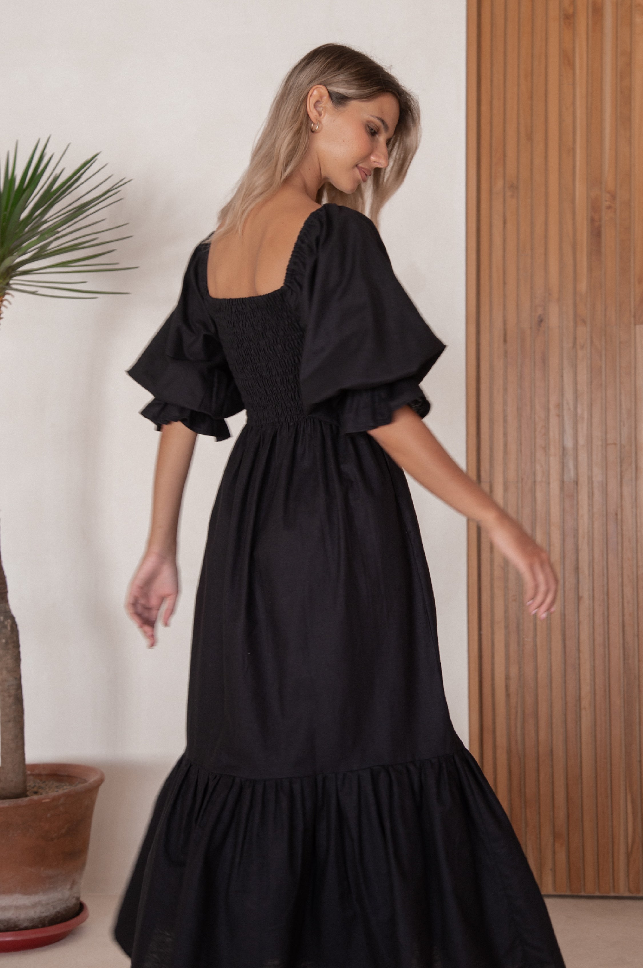 Almeria Smocked Midi Linen Dress-1