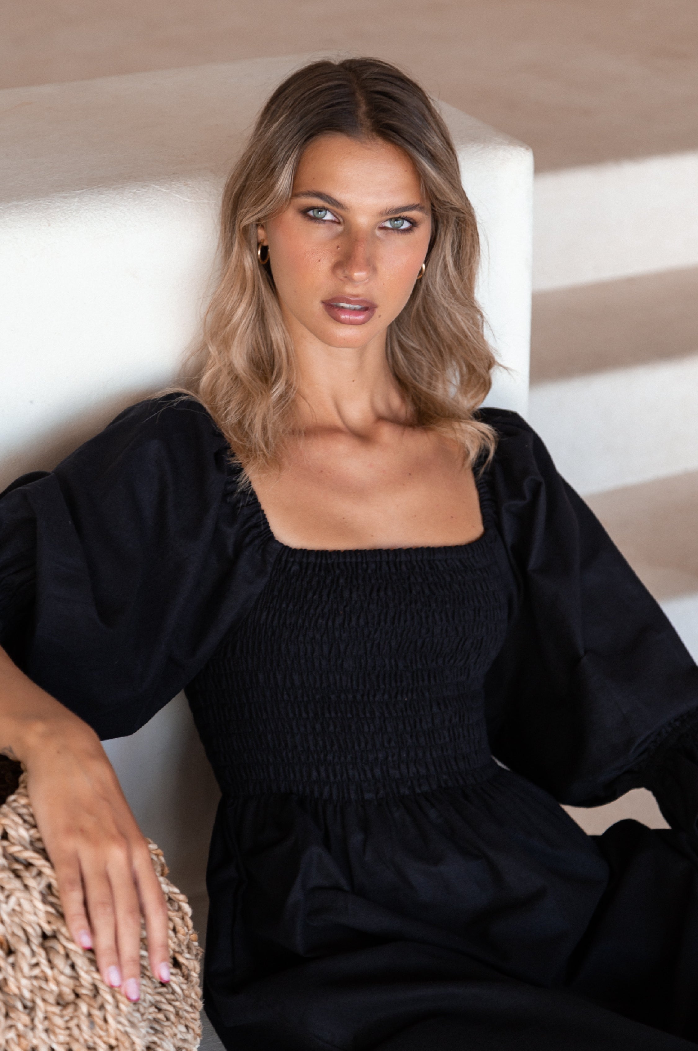 Almeria Smocked Midi Linen Dress-4