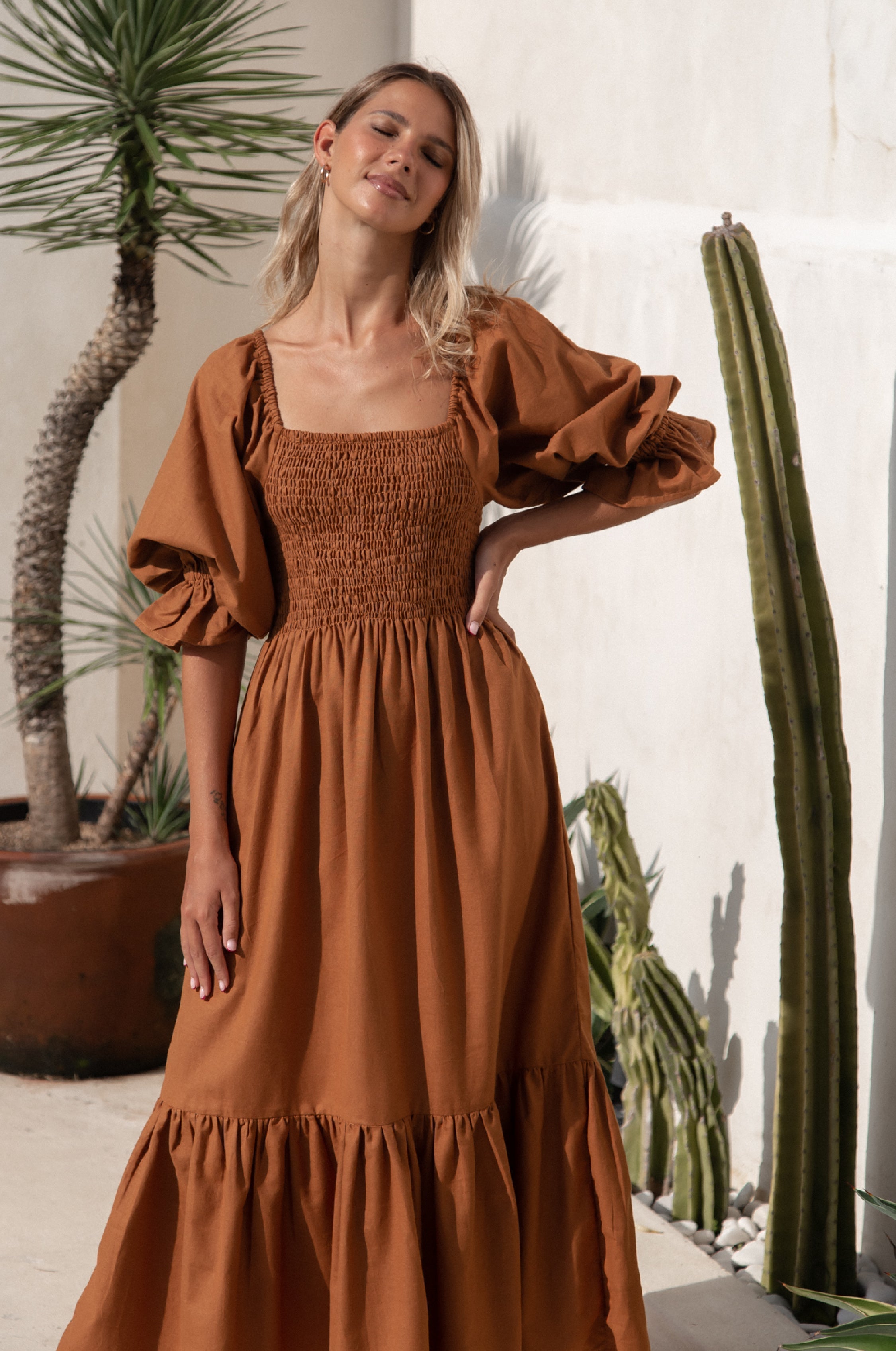 Almeria Smocked Midi Linen Dress-1