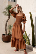 Almeria Smocked Midi Linen Dress-0