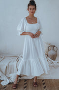 Almeria Smocked Midi Linen Dress-0