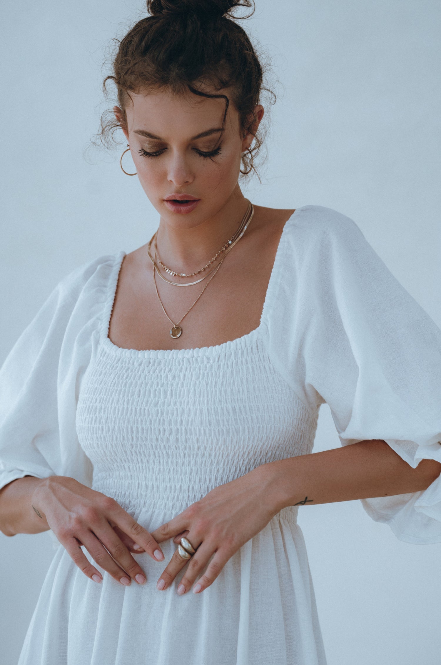 Almeria Smocked Midi Linen Dress-3