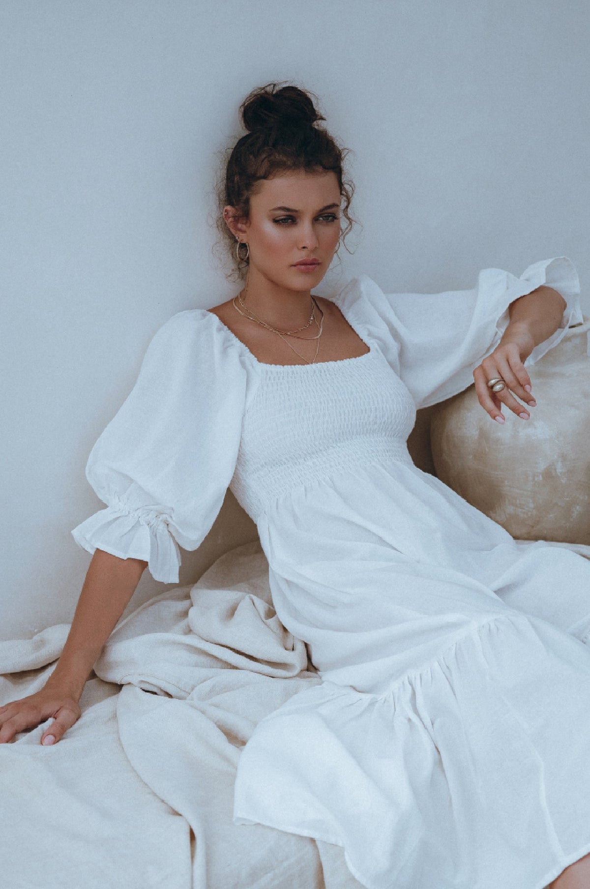 Almeria Smocked Midi Linen Dress-4