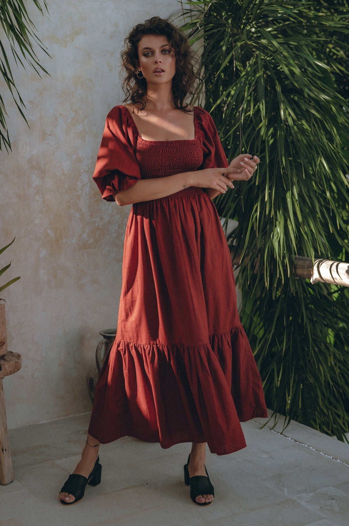 Almeria Smocked Midi Linen Dress-5