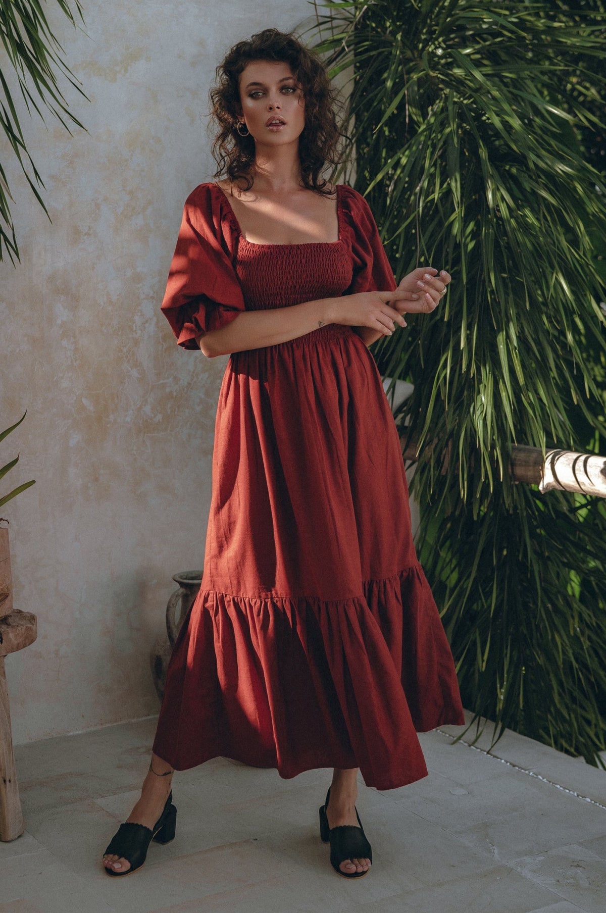 Almeria Smocked Midi Linen Dress-5