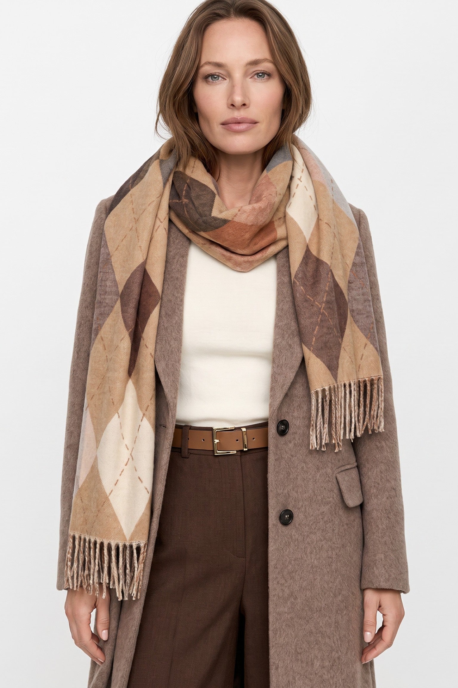 Beige Argyle Pattern Scarf-0