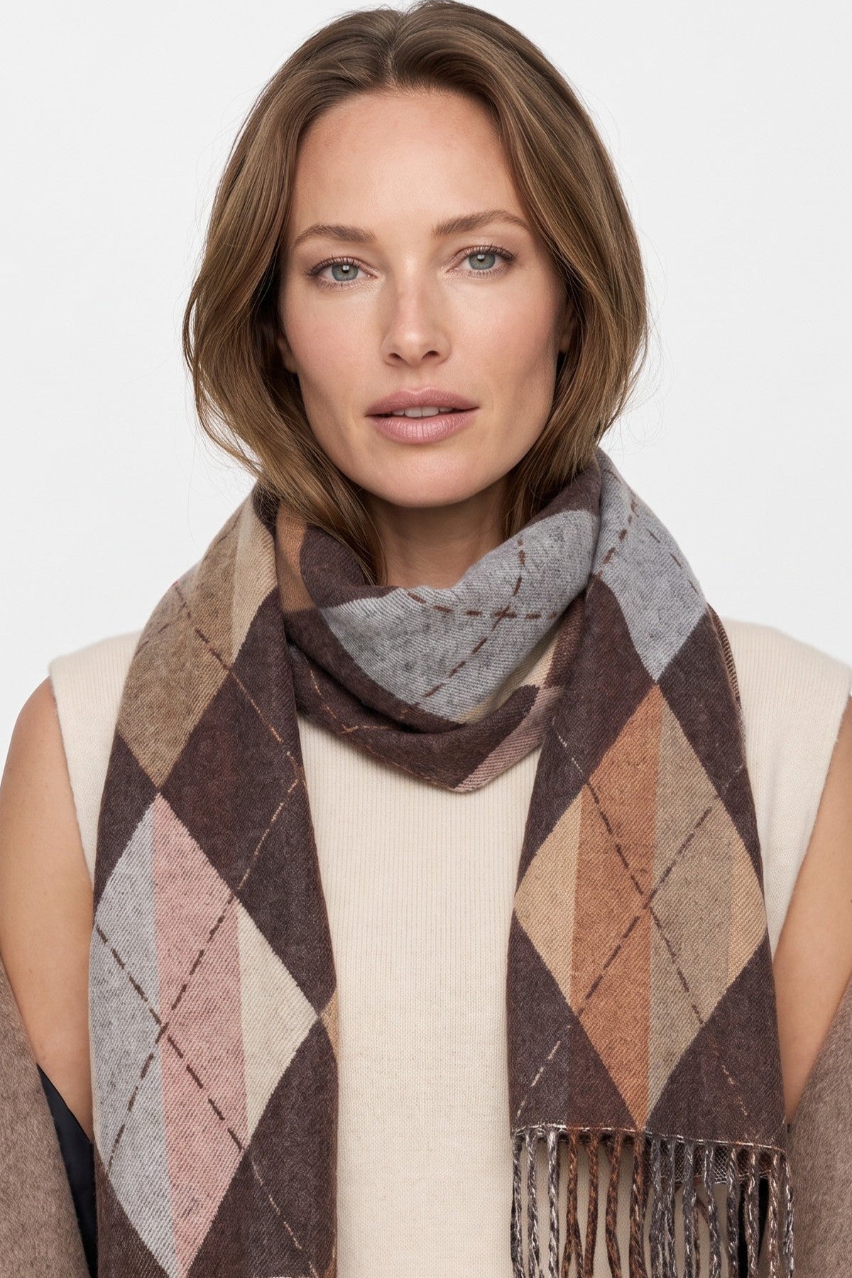 Brown Argyle Pattern Scarf-1