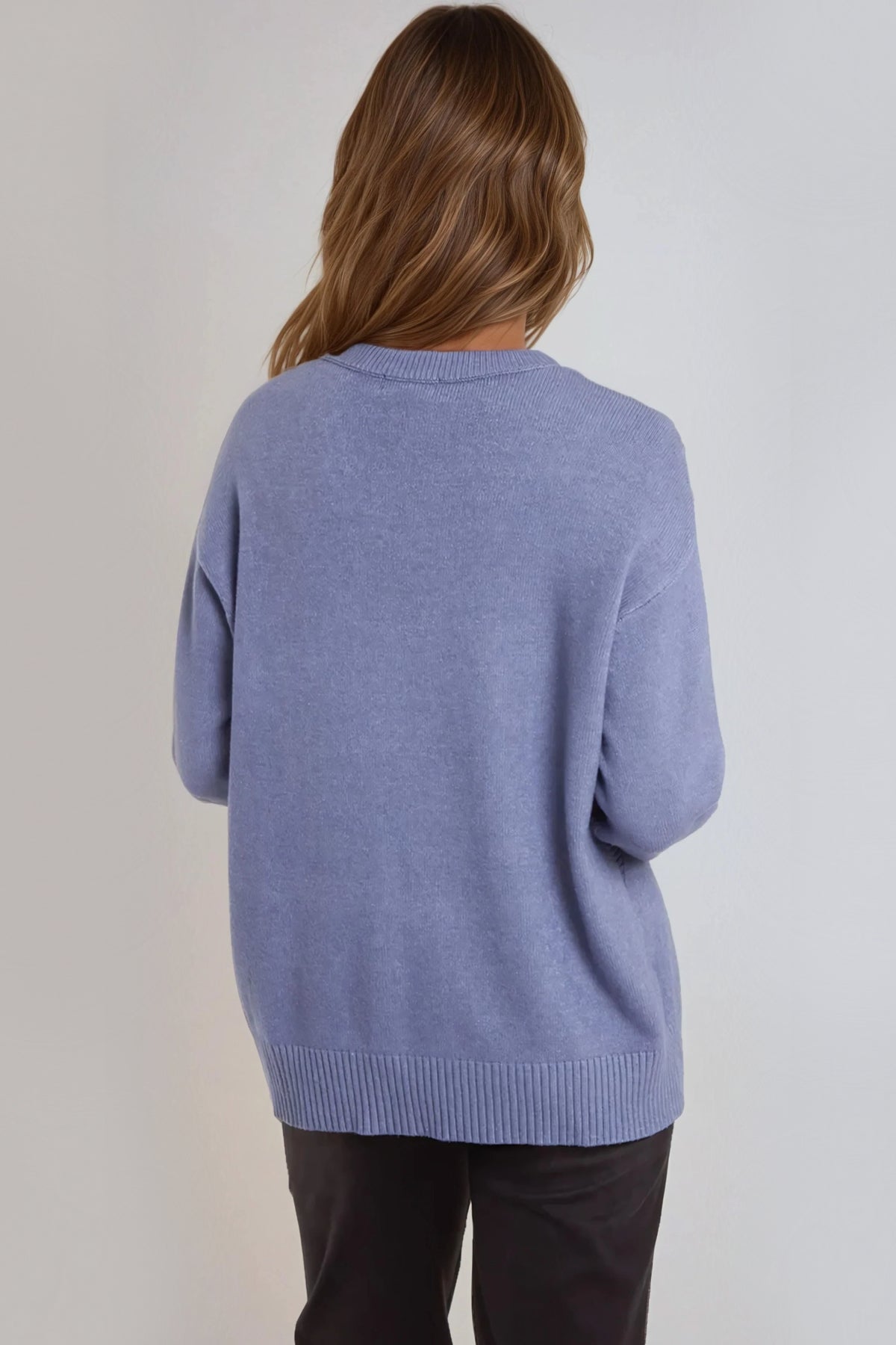 Denim Blue Geometric Knitted Jumper-2