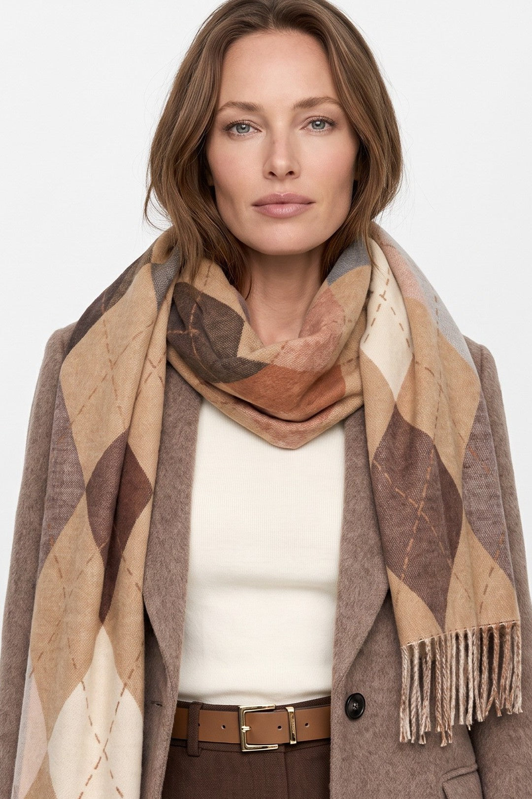 Beige Argyle Pattern Scarf-1