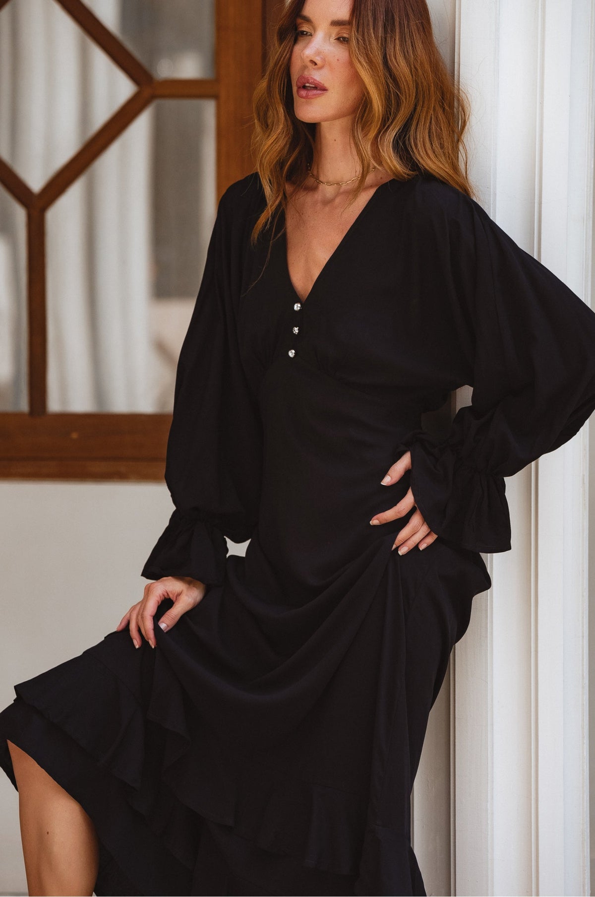 Ava Long Sleeve Ruffle Maxi Dress (Sale)-3