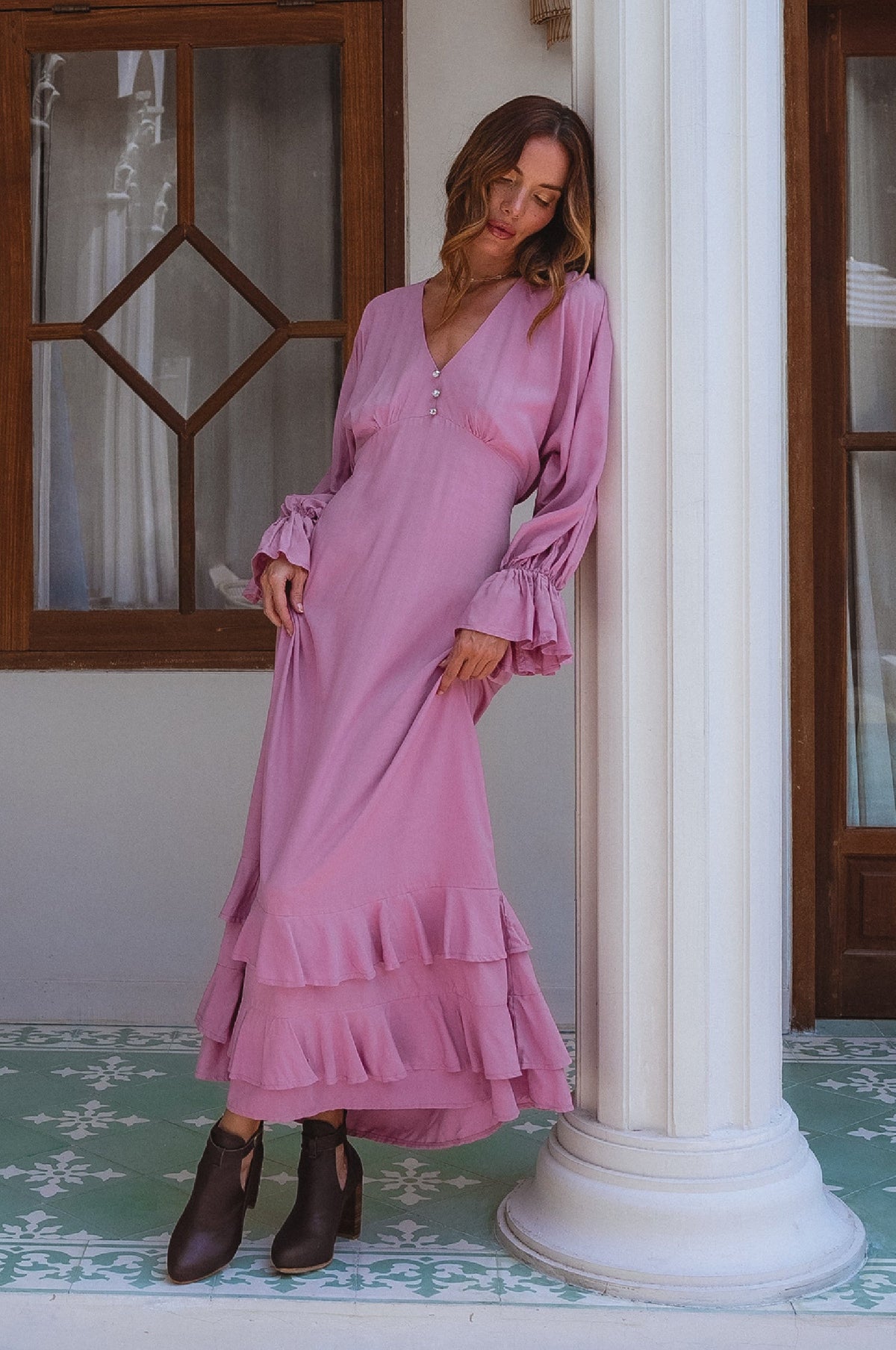 Ava Long Sleeve Ruffle Maxi Dress (Sale)-5