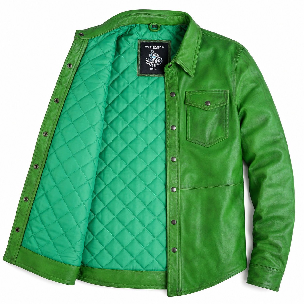 Men’s Green Lambskin Leather Shirt-1