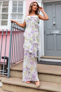 Lilac Floral Chiffon Dress With Frills-0