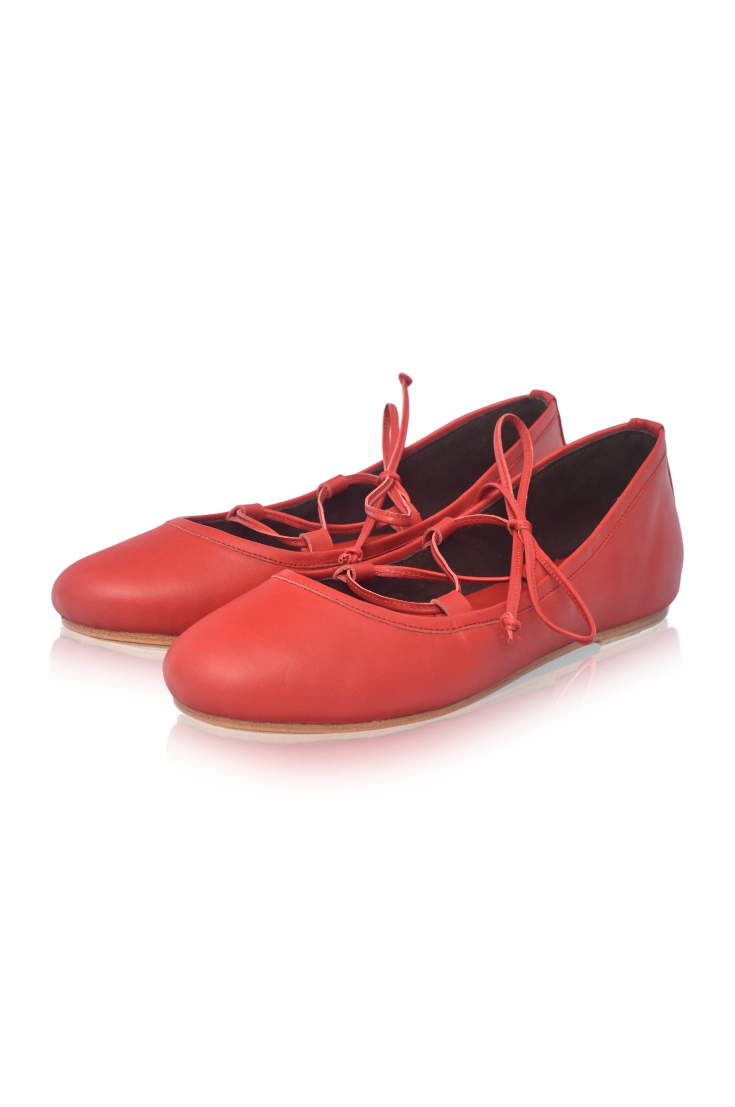 Ballerine Lace-Up Leather Flats-5