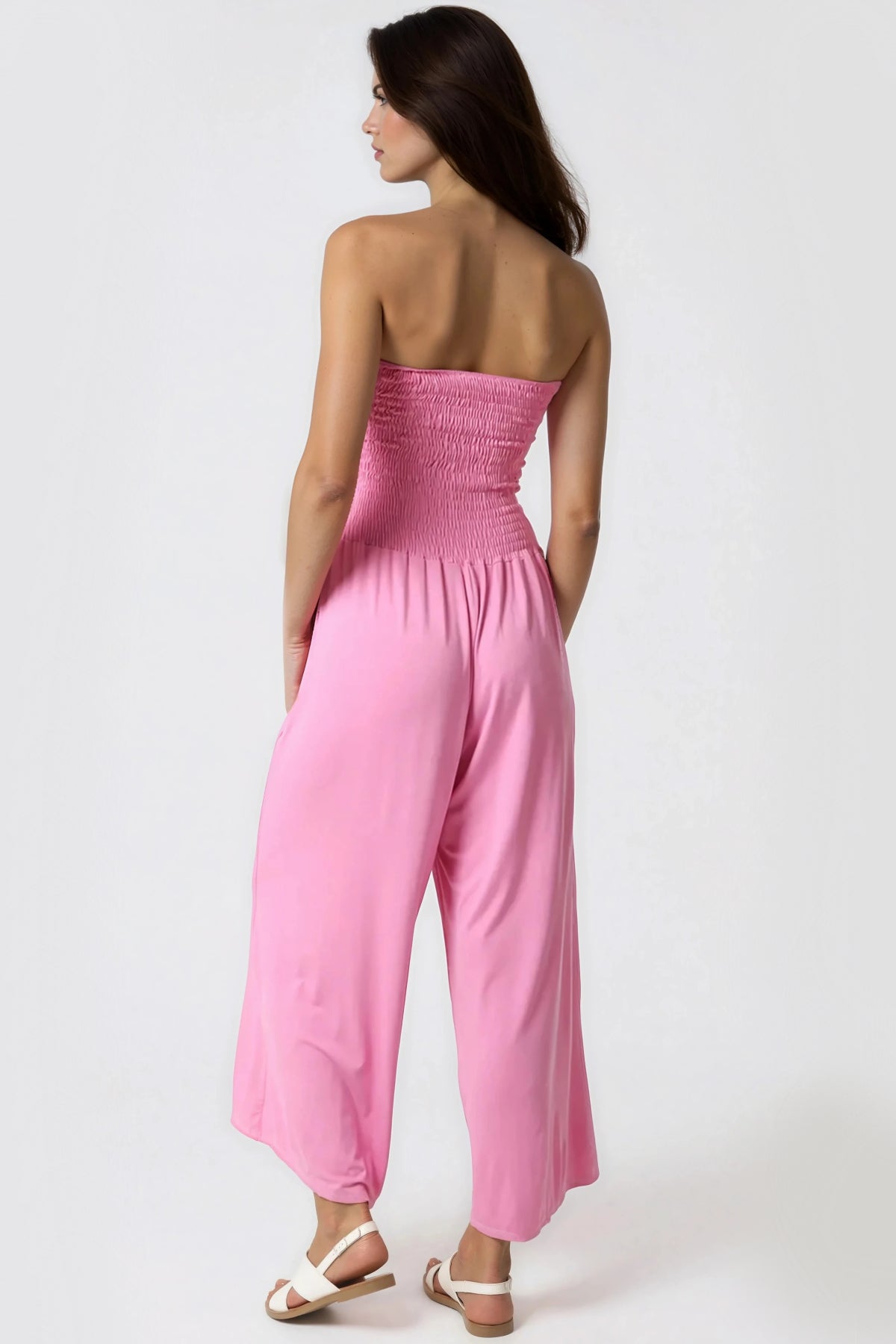 Pink Bandeau Shirred Jumpsuit-2
