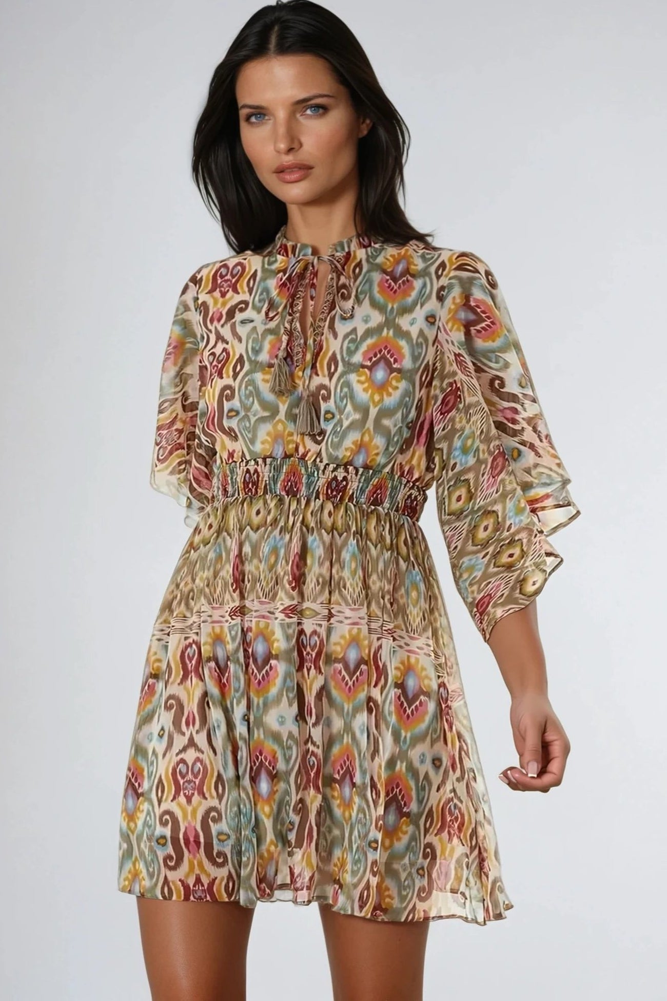 Khaki Tiered Mini Dress-0