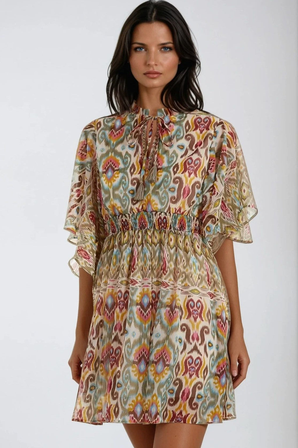 Khaki Tiered Mini Dress-1